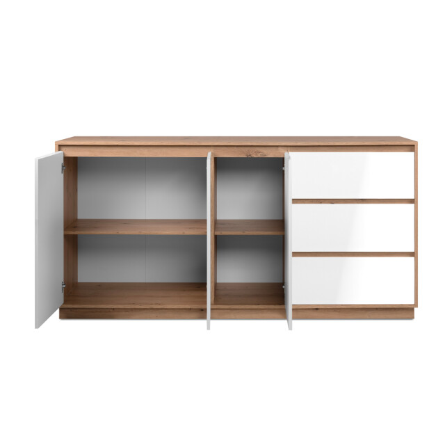 CaliCosy Dressoir met 3 deuren en 3 lades, decor hoogglans wit en artisan eik, 178 cm 3197142 large