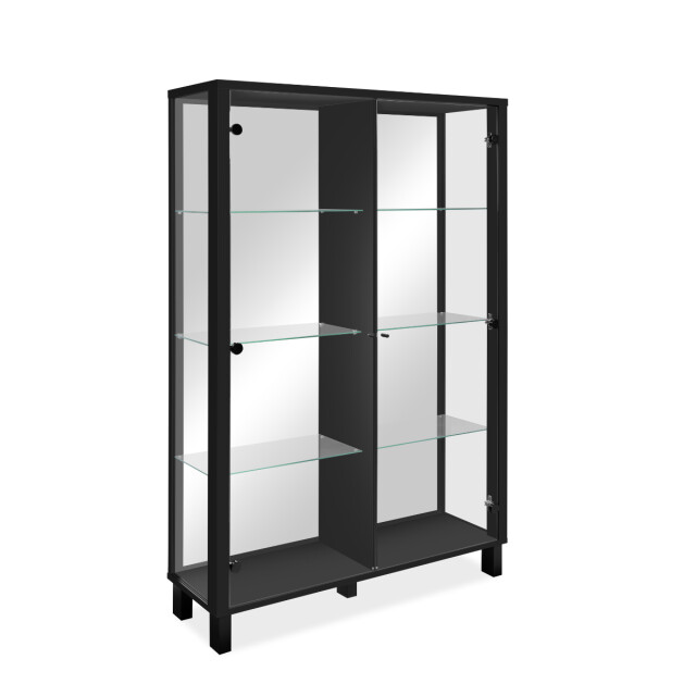 CaliCosy Vitrinekast met 2 glazen deuren en 6 zwarte glazen legplanken met 3197144 large