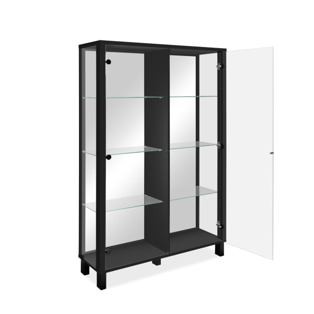 CaliCosy Vitrinekast met 2 glazen deuren en 6 zwarte glazen legplanken met 3197144 large