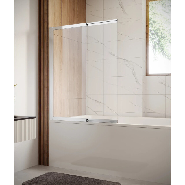 Badplaats Badwand moka 130 x 140 cm chroom badscherm schuifdeur 5 mm dik - 3181024 large