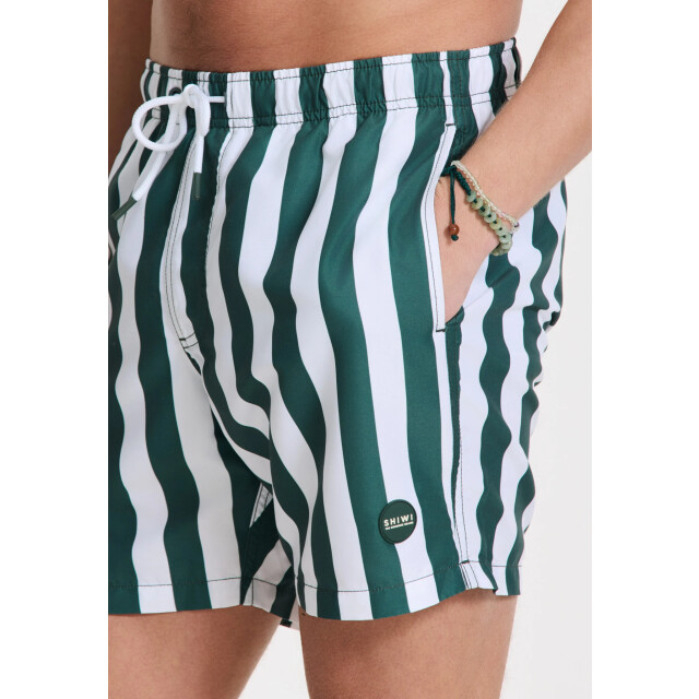 Shiwi Heren zwemshort broad stripe donkergroen/wit 1441100200-7835 large