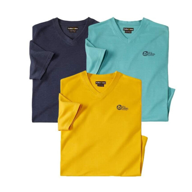 Atlas For Men Heren v hals t-shirt (pak van 3) UTAF2061_yellowaquagreennavy large