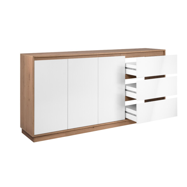 CaliCosy Dressoir met 3 deuren en 3 lades, decor hoogglans wit en artisan eik, 178 cm 3197142 large