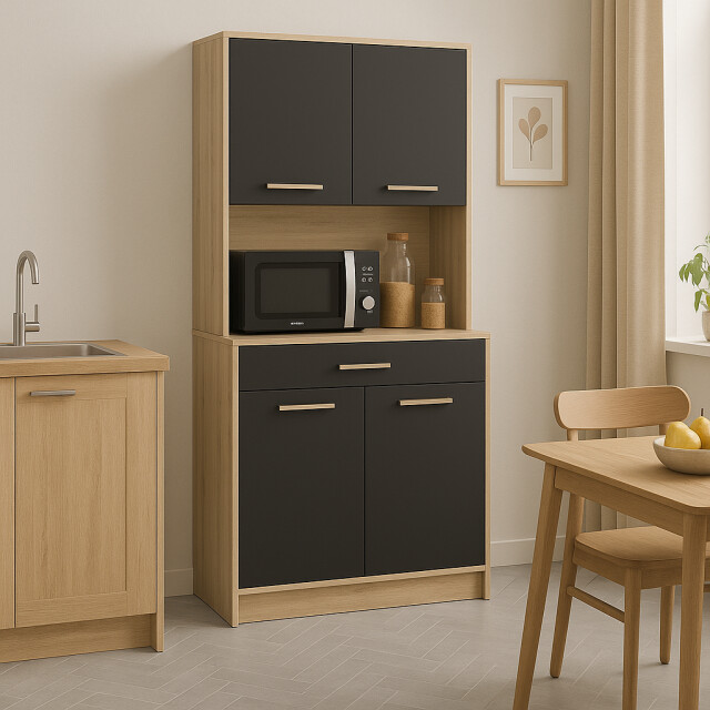 CaliCosy Buffet hoog 4 deuren 1 lade, eiken en zwart decor l83 x h176 cm dolce 2931892 large