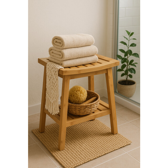 Casa di Elturo Bamboe badkamerkrukje met opbergrek douchekruk l39,5 x b25 x h46 cm 2780326 large