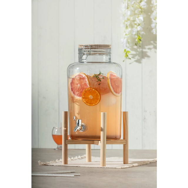 Casa di Elturo Limonadedispenser glas 8l met tap en houten standaard – voor fruitwater & 2329698 large