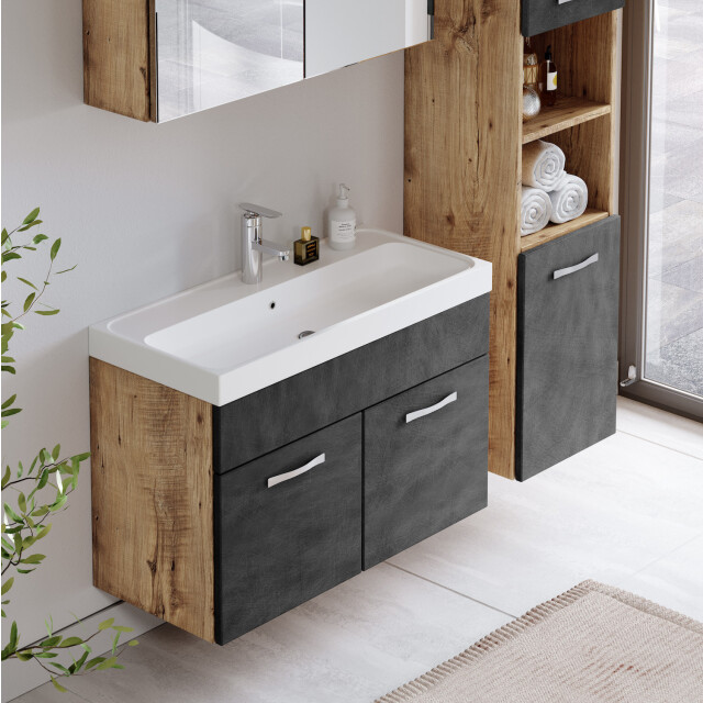 Badplaats Badkamermeubel set paso 80 x 40 cm kastanje met donker grijs - 3198690 large