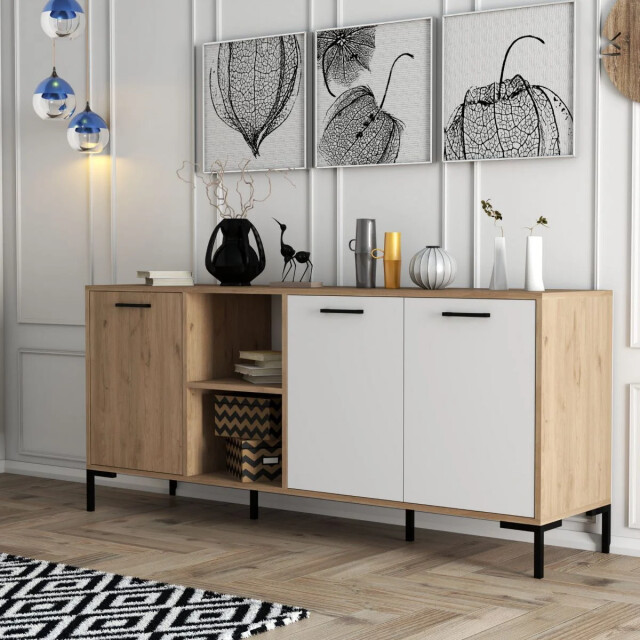 CaliCosy Buffet 2 nissen 3 deuren eiken en wit decor l180 cm aurora 2930404 large