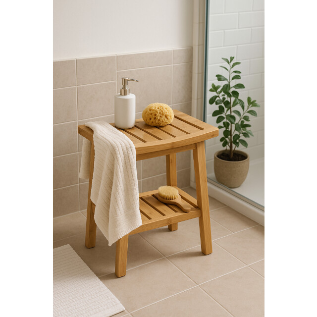 Casa di Elturo Bamboe badkamerkrukje met opbergrek douchekruk l39,5 x b25 x h46 cm 2780326 large