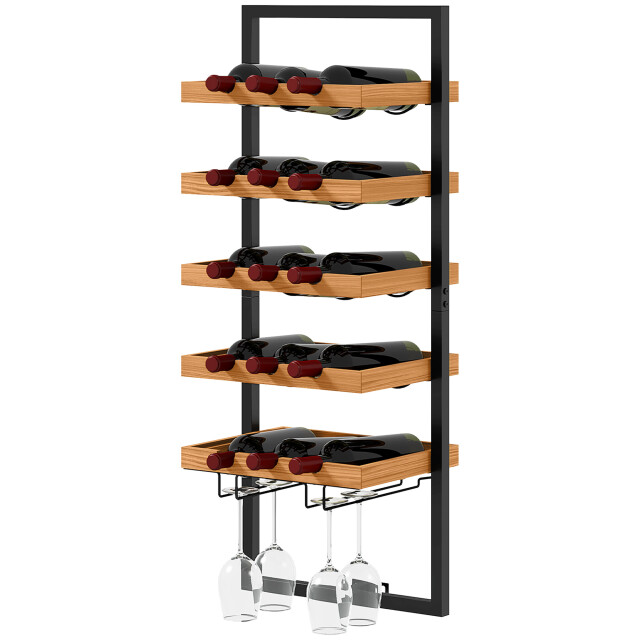 4goodz Wijnrek wandrek metaal voor 15 flessen wijn en 4 glazen 3197200 large