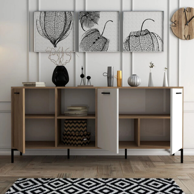 CaliCosy Buffet 2 nissen 3 deuren eiken en wit decor l180 cm aurora 2930404 large