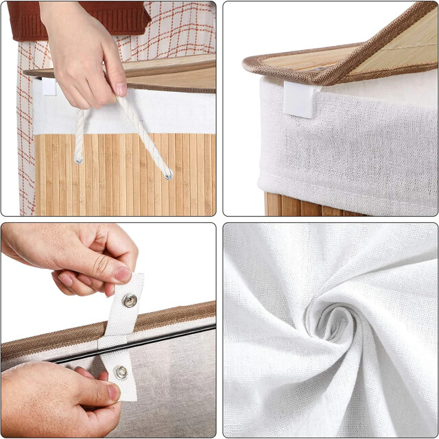 CaliCosy Wasmand van bamboe met 3 compartimenten, deksel en handvatten, 150l l60 x 2929406 large