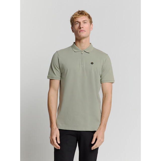 No Excess Polo zip pique garment dyed olijf 5369.22.0009 large
