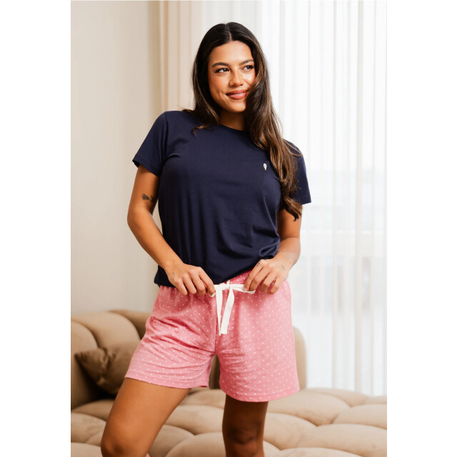 By Louise Dames korte pyjama set shortama blauw ice cream BL-581-02 large