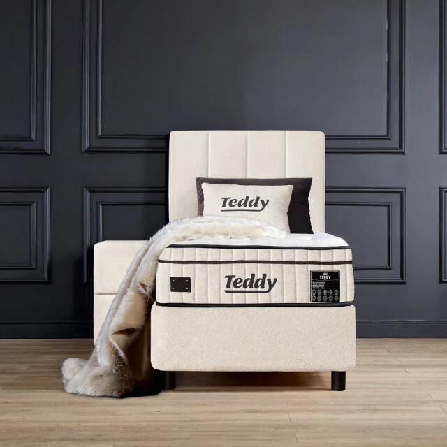 Beddenscout24 Boxspring bed met opbergruimte 90x200 cm wit teddy inclusief 28 cm matras 3199541 large