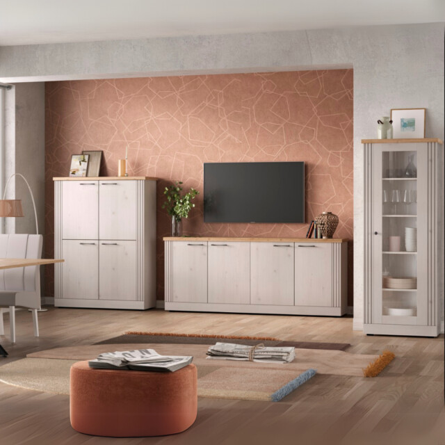 CaliCosy Dressoir met 2 deuren en 3 laden, decor eiken cadiz en meringuewit l211 cm - 3042534 large