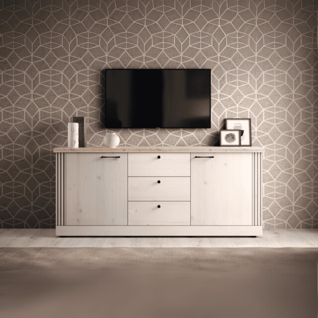 CaliCosy Dressoir met 2 deuren en 3 laden, decor eiken cadiz en meringuewit l211 cm - 3042534 large