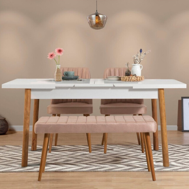 CaliCosy Uitschuifbare tafel van 120 tot 153 cm, wit en atlantisch grenen decor - 3061545 large