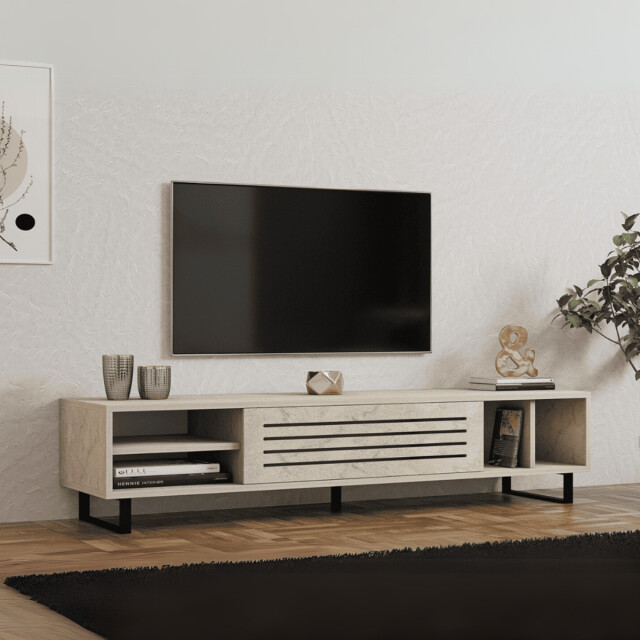 CaliCosy Tv-meubel met 1 klepdeur en 4 nissen, travertin decor l160 cm safir 3061544 large