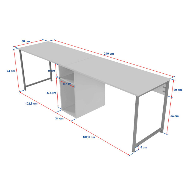 CaliCosy Dubbel bureau l240 cm twin 3066344 large