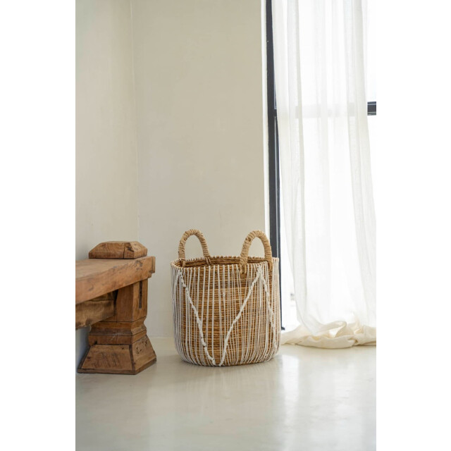 Bazar Bizar Rieten mand naturel wit medium JAAD002NW-M large