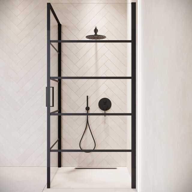 Badplaats Douchecabine alava 100 x 100 x 190 cm zwart met lijnen douchewand 3182069 large
