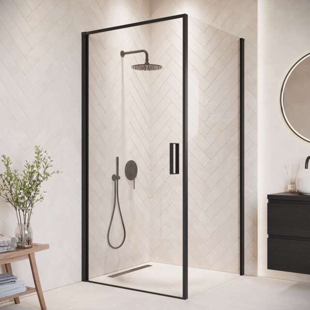 Badplaats Douchecabine alava 90 x 90 x 190cm zwart douchewand met draaideur 3181595 large