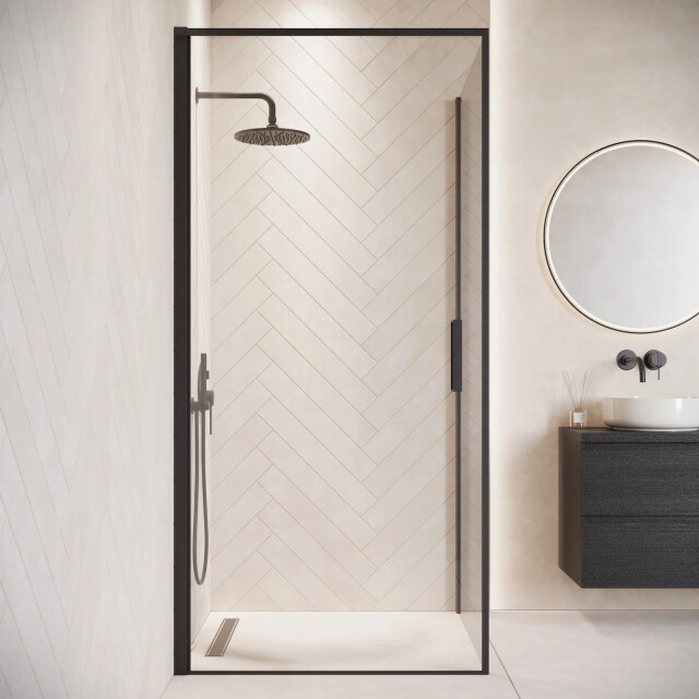Badplaats Douchecabine alava 90 x 90 x 190cm zwart douchewand met draaideur 3181595 large