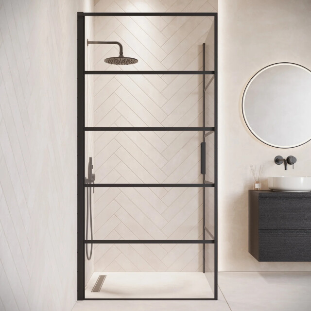 Badplaats Douchecabine alava 80 x 80 x 190 cm zwart met lijnen douchewand 3192181 large
