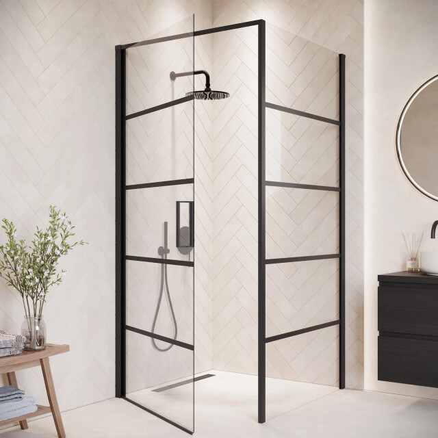 Badplaats Douchecabine alava 80 x 80 x 190 cm zwart met lijnen douchewand 3192181 large