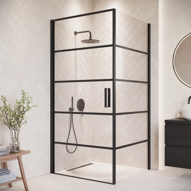 Badplaats Douchecabine alava 80 x 80 x 190 cm zwart met lijnen douchewand 3192181 large
