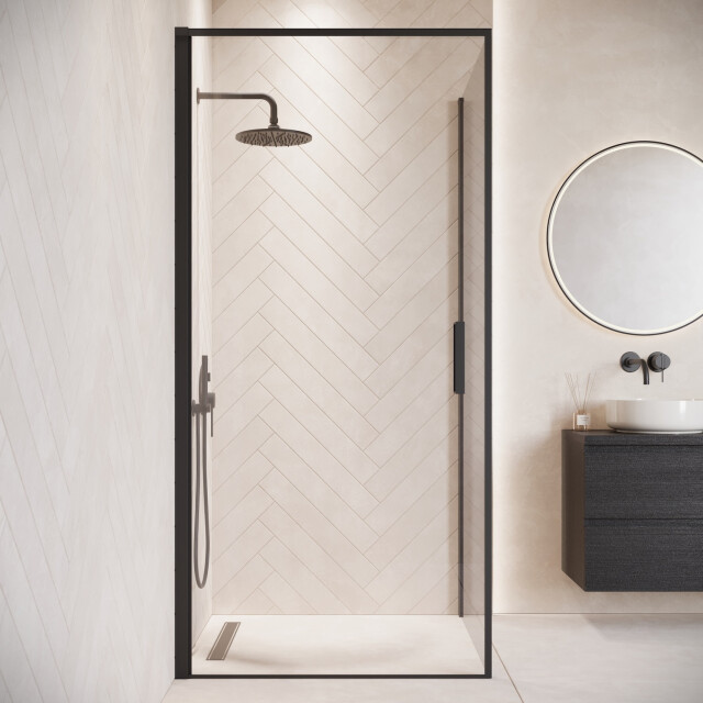 Badplaats Douchecabine alava 80 x 80 x 190 cm zwart douchewand met draaideur 3192179 large