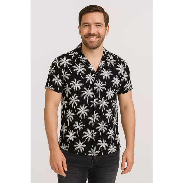 Frivilin heren italiaans overhemd korte mouw palmprint open kraag BM1135O-BL large