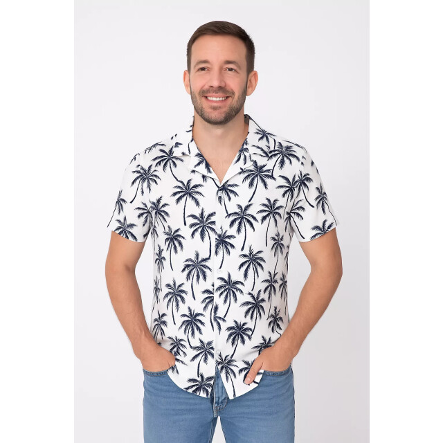 Frivilin heren italiaans overhemd korte mouw palmprint open kraag BM1135O-15 large