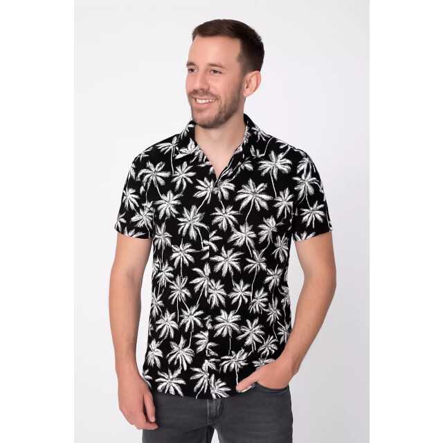 Frivilin heren italiaans overhemd korte mouw palmprint open kraag BM1135O-BL large