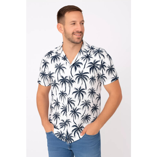 Frivilin heren italiaans overhemd korte mouw palmprint open kraag BM1135O-15 large