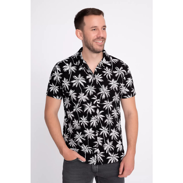 Frivilin heren italiaans overhemd korte mouw palmprint open kraag BM1135O-BL large