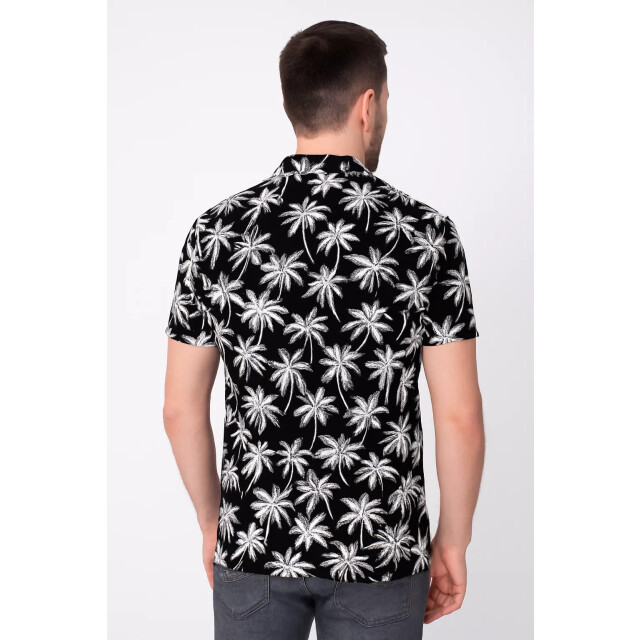 Frivilin heren italiaans overhemd korte mouw palmprint open kraag BM1135O-BL large