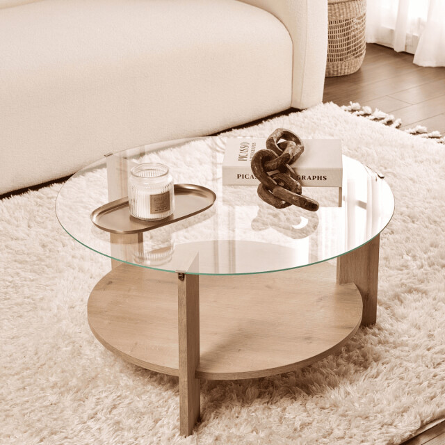 CaliCosy Salontafel met 2 bladen, waarvan één van gehard glas Ø75 cm clara 3196915 large