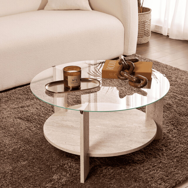 CaliCosy Salontafel met 2 bladen, waarvan één van gehard glas Ø75 cm clara 3196916 large