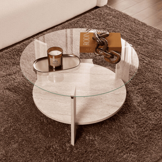 CaliCosy Salontafel met 2 bladen, waarvan één van gehard glas Ø75 cm clara 3196916 large