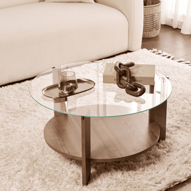 CaliCosy Salontafel met 2 bladen, waarvan één van gehard glas Ø75 cm clara 3196917 large