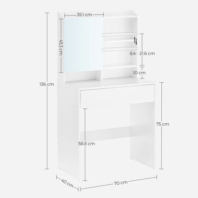 CaliCosy Kaptafel met 1 lade en 3 planken met spiegel h136 cm 2930334 large