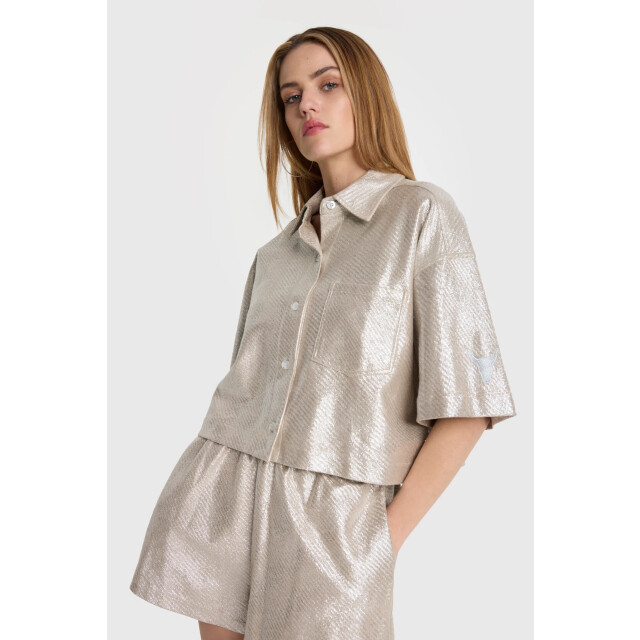 Alix The Label 2506915126 foil cropped blouse 2506915126 foil cropped blouse large