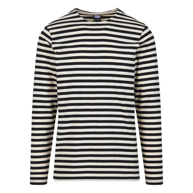 Urban Classics Heren gestreept normaal t-shirt met lange mouwen UTTN792_whitesandblack large