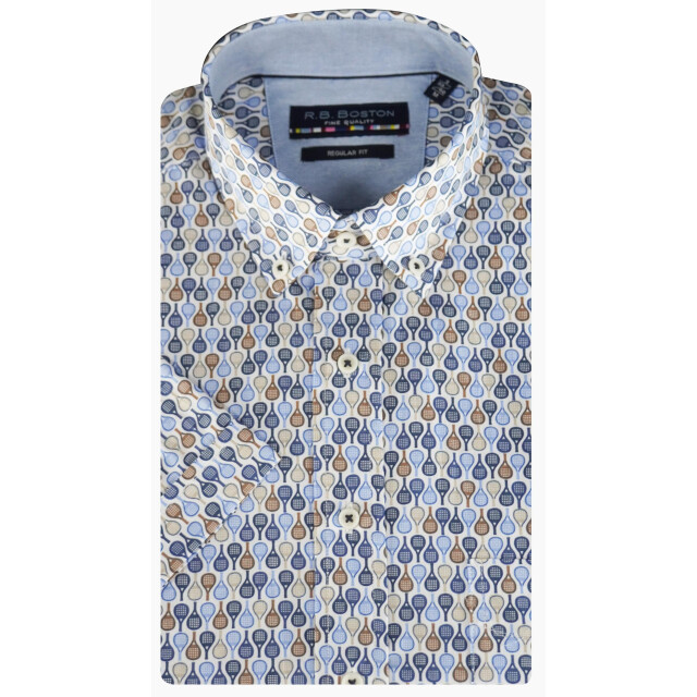 R.B. Boston Casual hemd korte mouw regular fit padelracket print 516670/621 184824 large