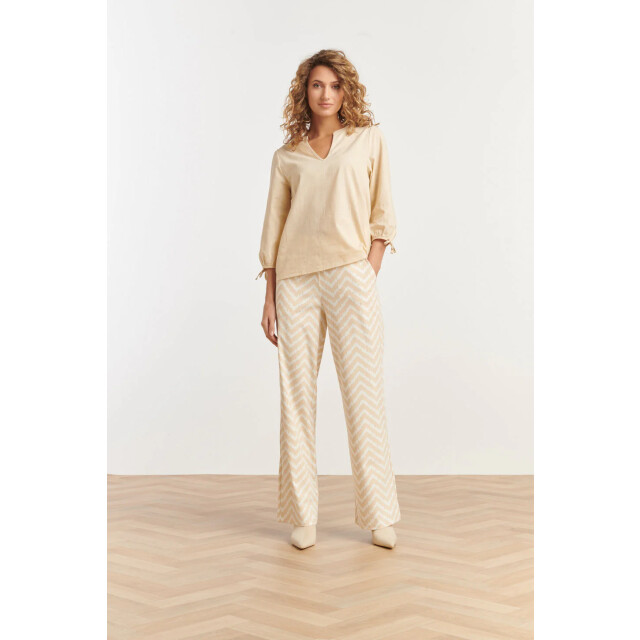 Smashed Lemon 25234 wide leg travel broek met zigzag print | 25234-010-720 large
