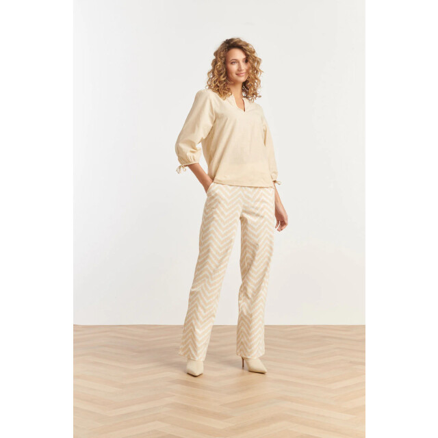 Smashed Lemon 25234 wide leg travel broek met zigzag print | 25234-010-720 large