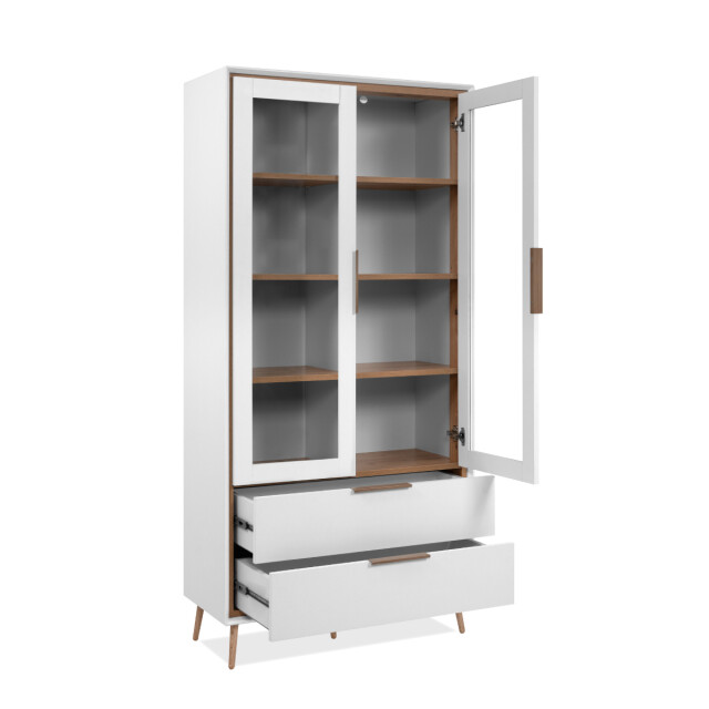 CaliCosy Hoog dressoir met 2 glazen deuren, 2 lades en 6 legplanken binnenin, 90 cm 3202269 large