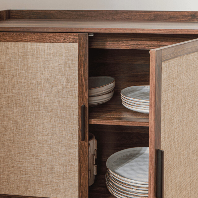 CaliCosy Dressoir met 2 deuren in notenhoutdecor met stoffen fronten l80 cm jetson 3196187 large